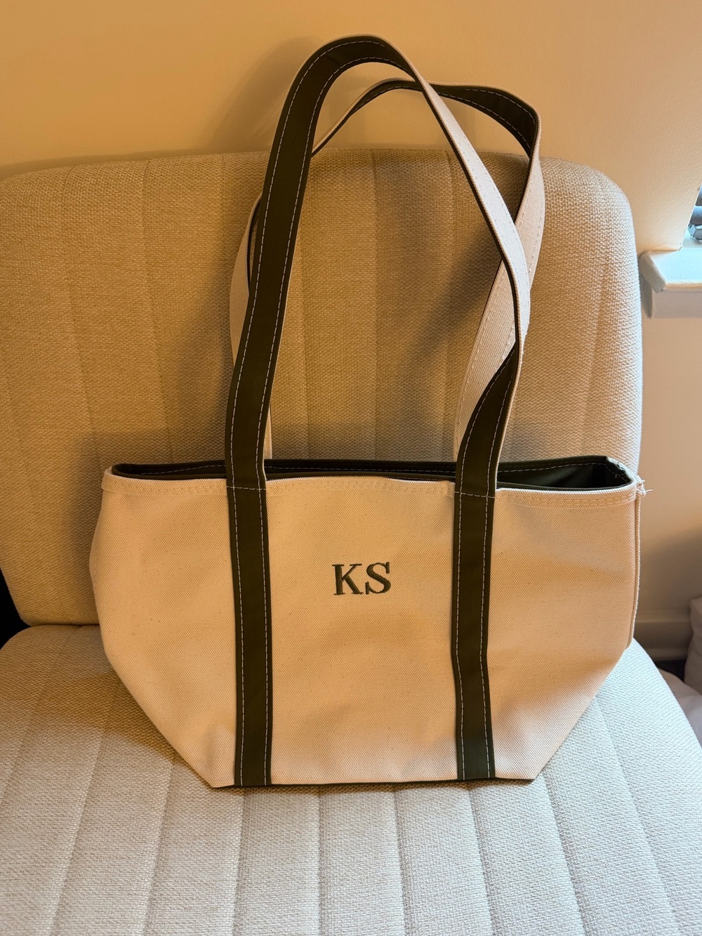 L.L Bean Tote Bag with Olive Trim